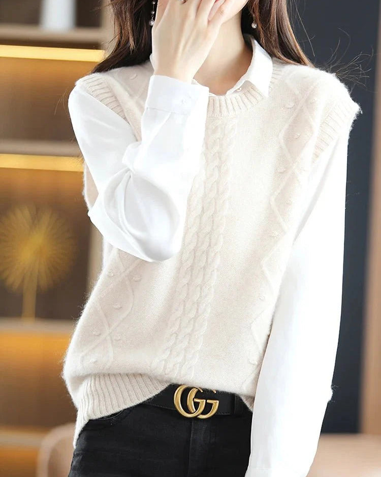 O-Neck 100% Wool Sweater Vest