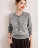Sequin Trim Knitted Button Cardigan