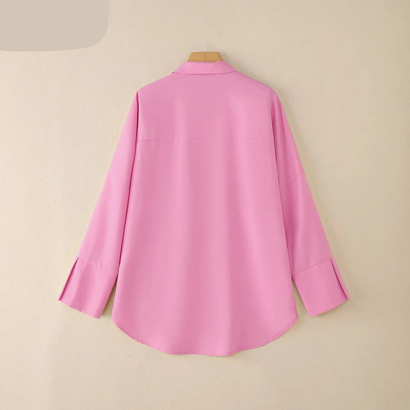Oversized Turn-Down Collar High-Low Shirt