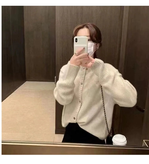 Round Neck Cashmere Short Cardigan