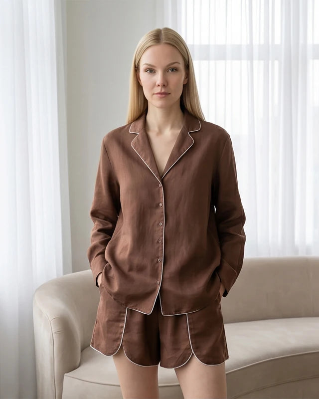 Solid Puff Sleeve Shirt Shorts Set