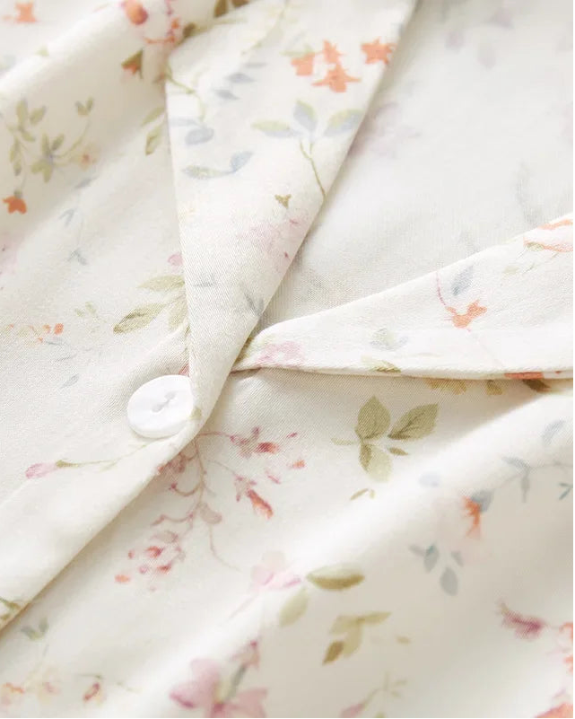 Satin Willow Print Short Sleeve Shirt & Shorts Pajama Set