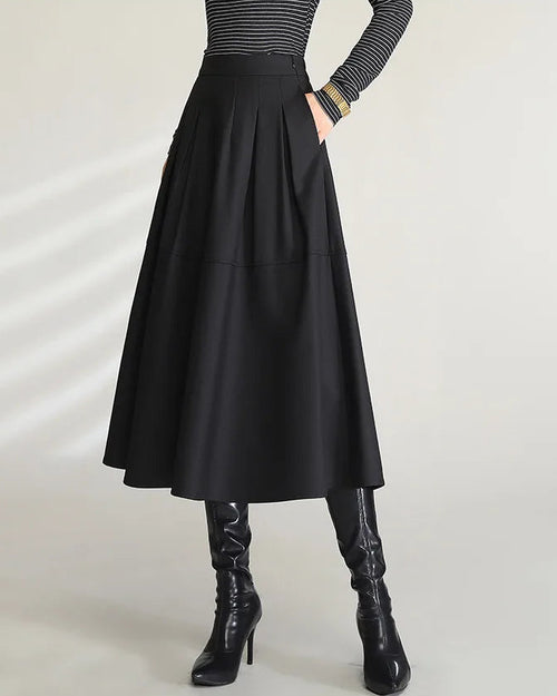 Casual High-Waisted Belted Pocket A-Line Slit Skirt