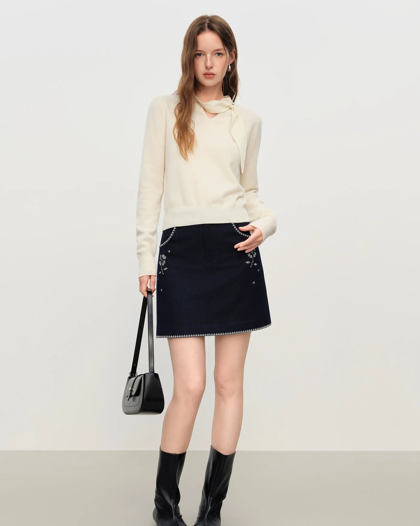 Openwork V-Neck Wool Knit Sweater