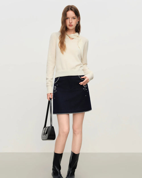 Openwork V-Neck Wool Knit Sweater