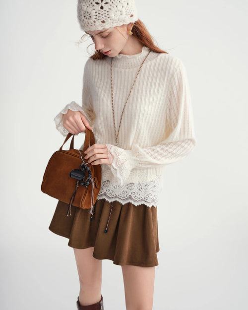 Flare Sleeve Turtleneck Stretch Top