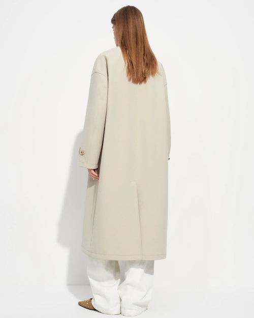 Embroidered Stand-Collar Long Trench Coat