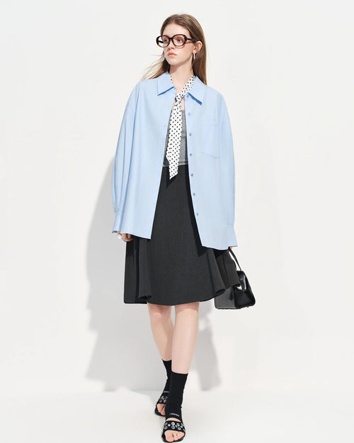 Slim-Fit A-Line Zipper Knee-Length Skirt