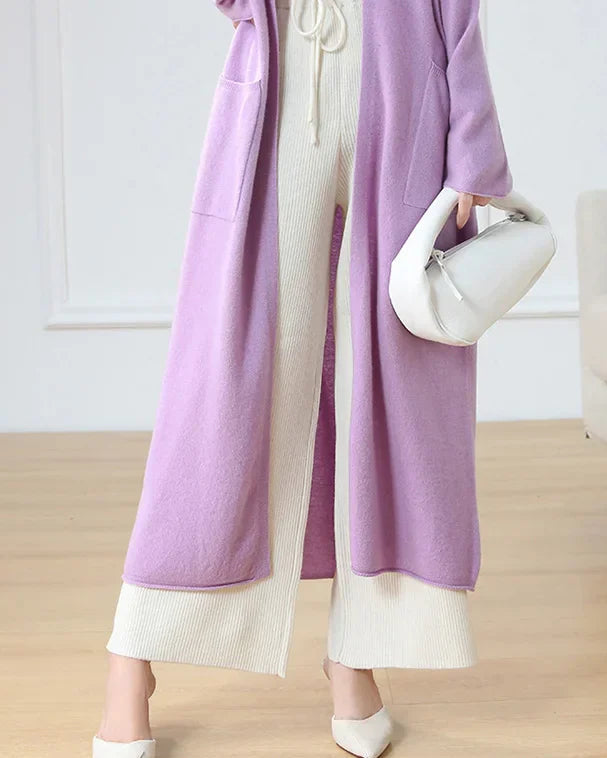 Open Front 100% Merino Wool Long Cardigan