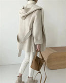 Hooded Wool Blend Wrap Coat