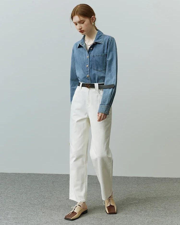 Women's Slim V-Neck Cotton Casual Shirt