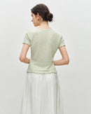 Beaded V-Neck Tie-Front Knit T-Shirt