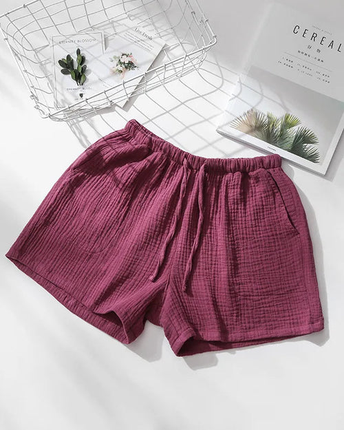 Cotton Elastic Waist Solid Sleep Shorts