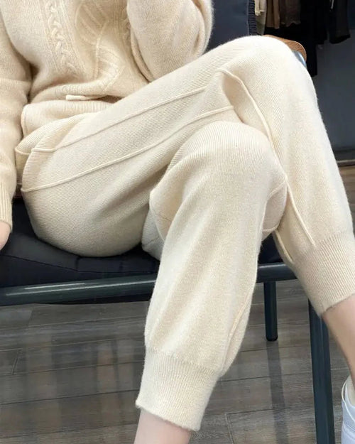 High Waist Drawstring Wool Knitted Pants