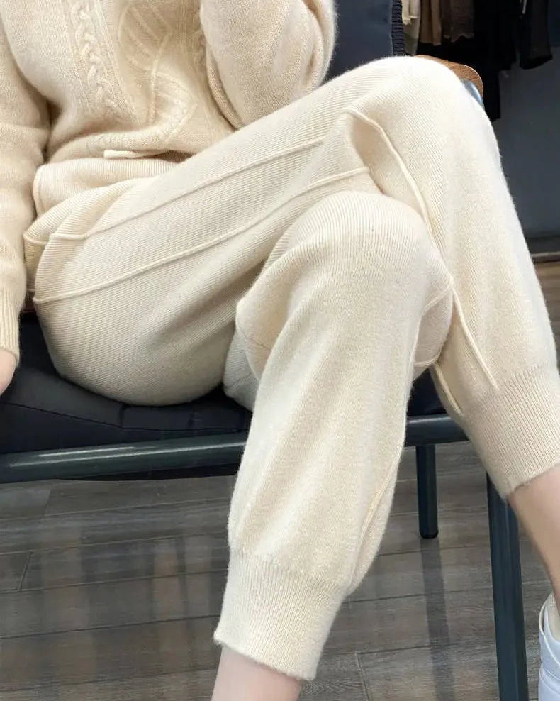 High Waist Drawstring Wool Knitted Pants