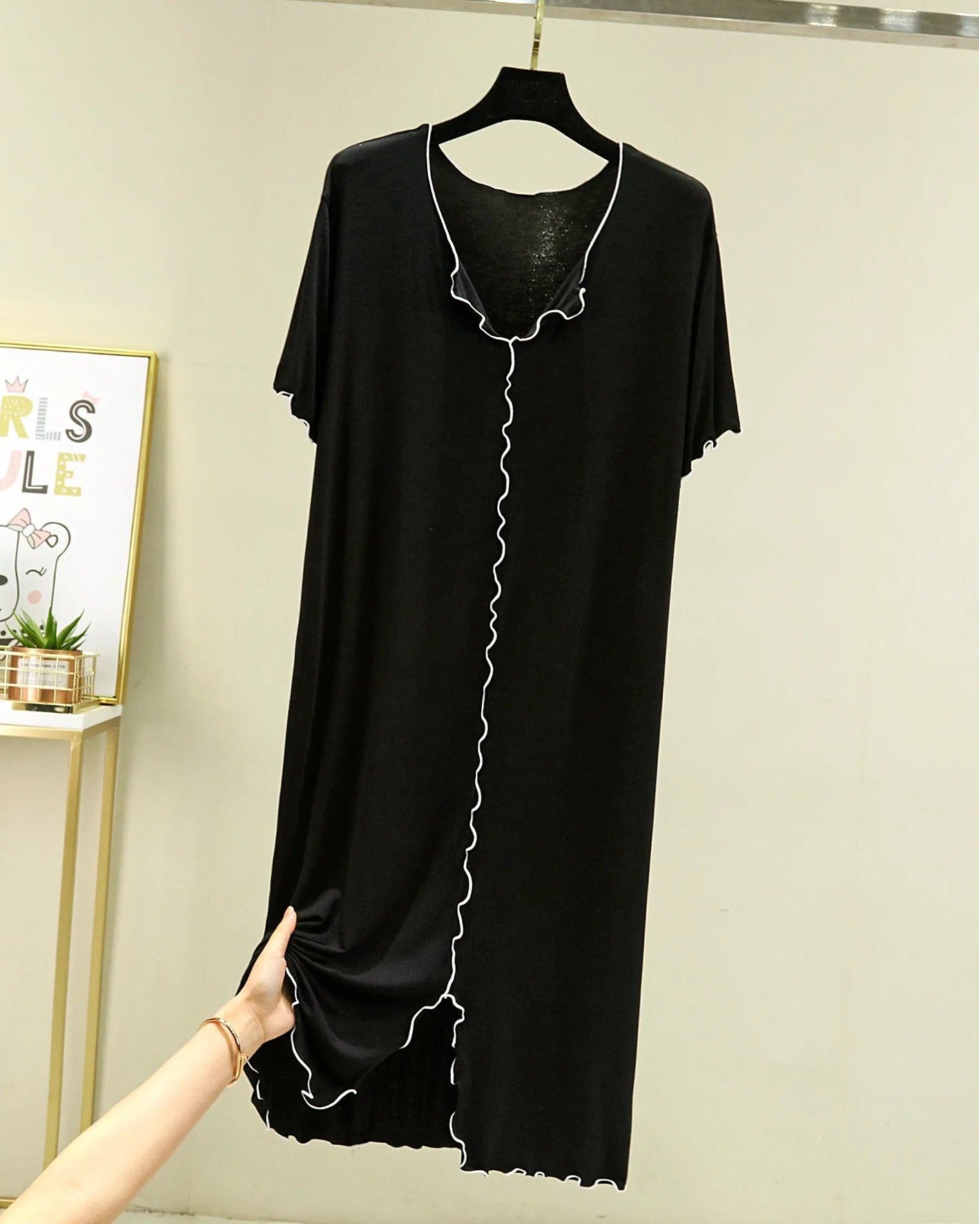 Modal V-Neck Short-Sleeve Mid-Calf Sleep Dress