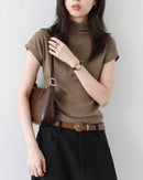 Slim Half-Neck Stretch Knit Women's Top