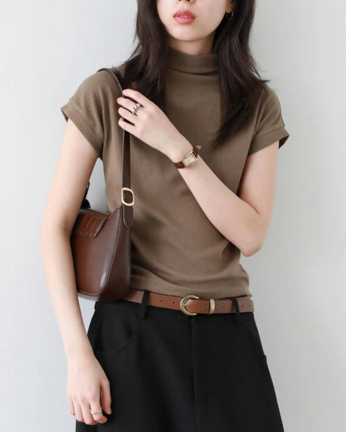 Slim Half-Neck Stretch Knit Women's Top