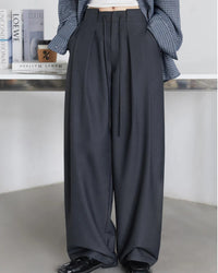 Drawstring Pleated Wide-Leg Suit Trousers