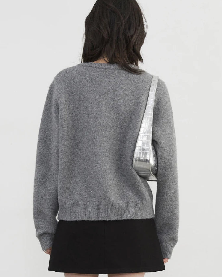 Relaxed Knit Cardigan With Round Neck
