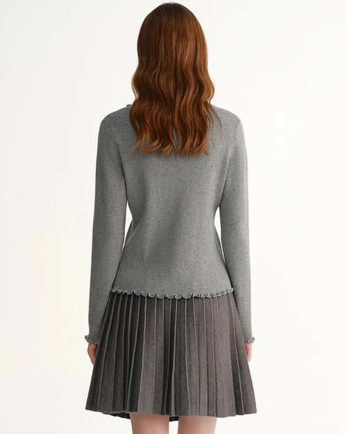 V-Neck Single-Breasted Ribbed Knit Cardigan