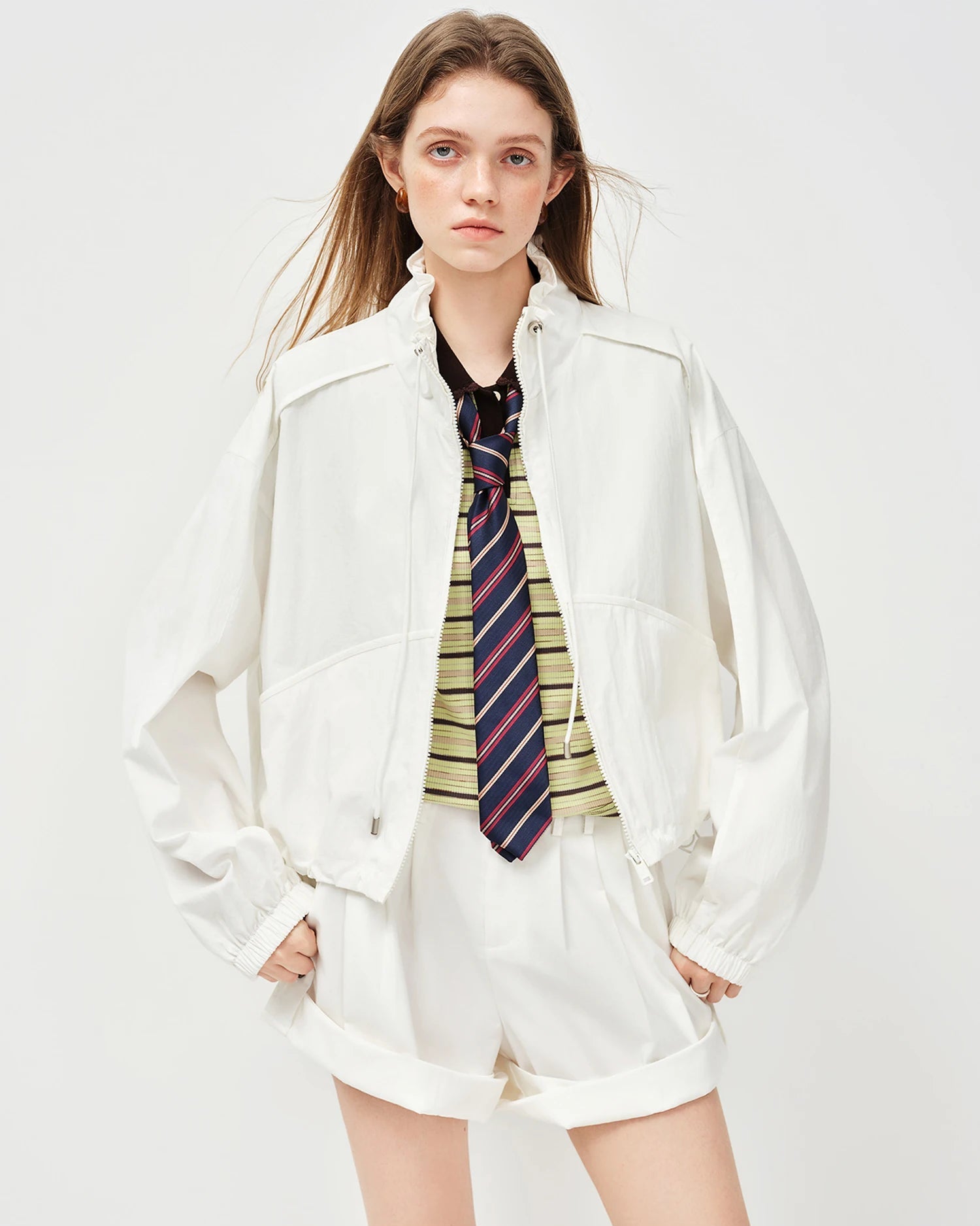 Stand-Collar Single-Breasted Short Jacket