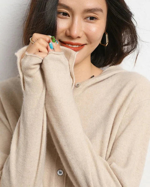 Cashmere Knitted Hooded Cardigan