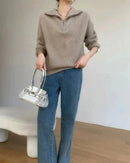 Gentle Herd Lapel Zipper Cashmere Pullover