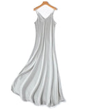 Mulberry Silk Spaghetti Strap V-Neck Fit-and-Flare Maxi Dress