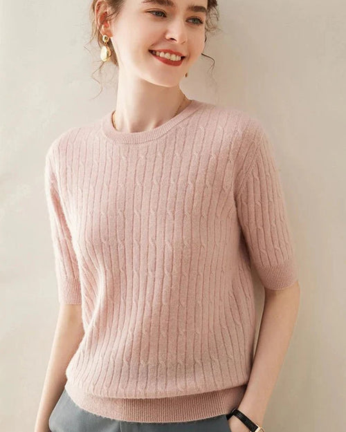100% Cashmere Short Sleeve Pullover Sweatshirt