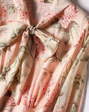 Floral Print Chiffon Bow Neck Long Sleeve Dress
