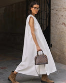 Sleeveless Pleated Cotton Maxi Dress