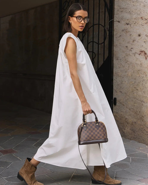 Sleeveless Pleated Cotton Maxi Dress