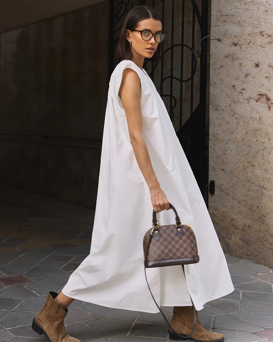 Sleeveless Pleated Cotton Maxi Dress