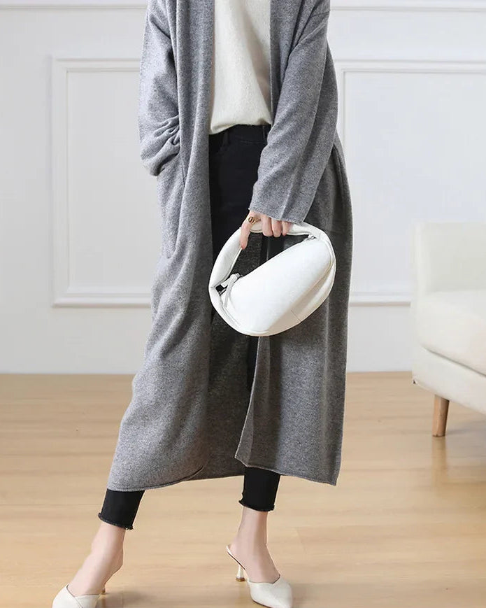 Open Front 100% Merino Wool Long Cardigan