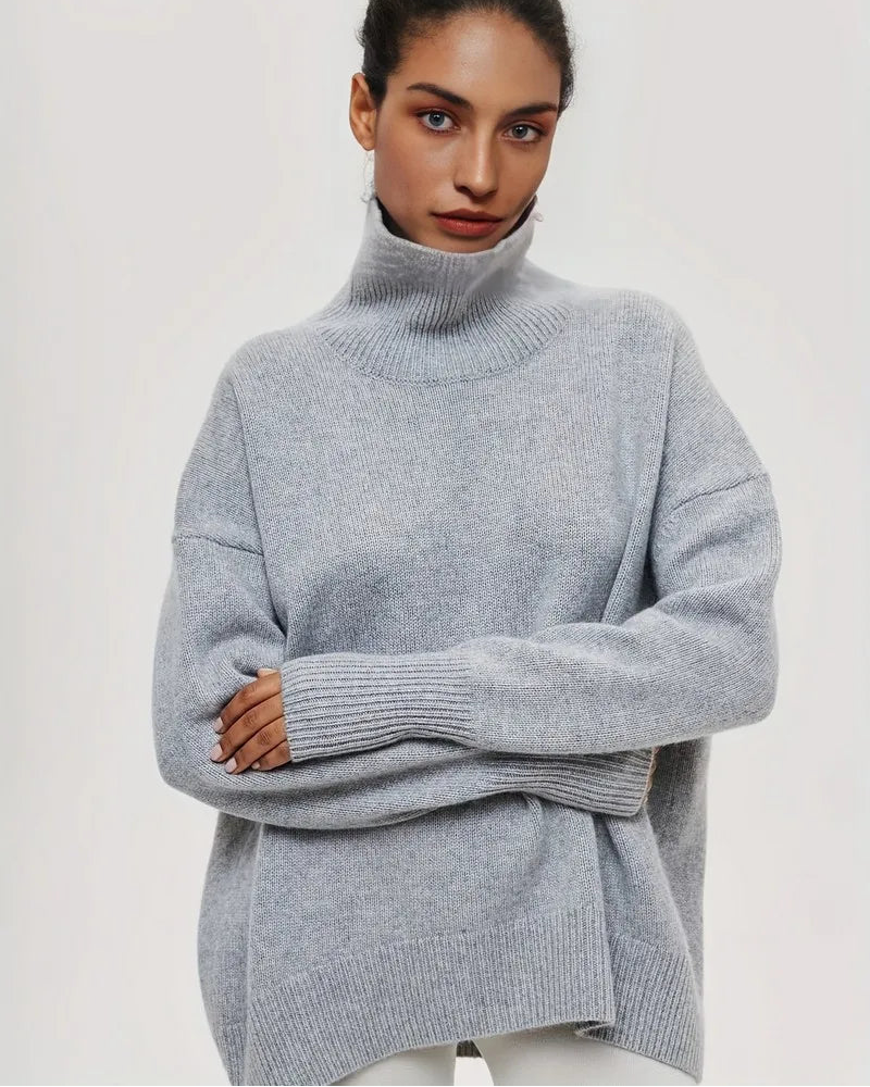 Oversized Solid Turtleneck Sweater