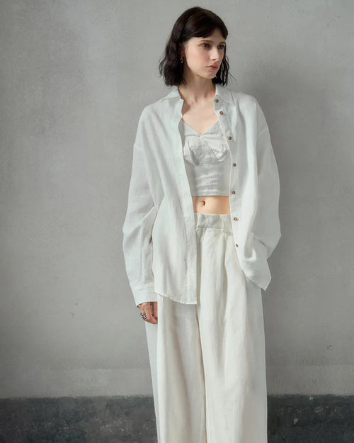 Linen V-Neck Spaghetti Strap Cropped Vest