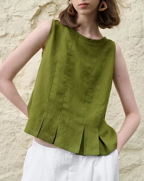 Ruched Linen Sleeveless Vest Top