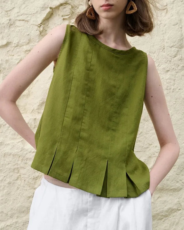 Ruched Linen Sleeveless Vest Top