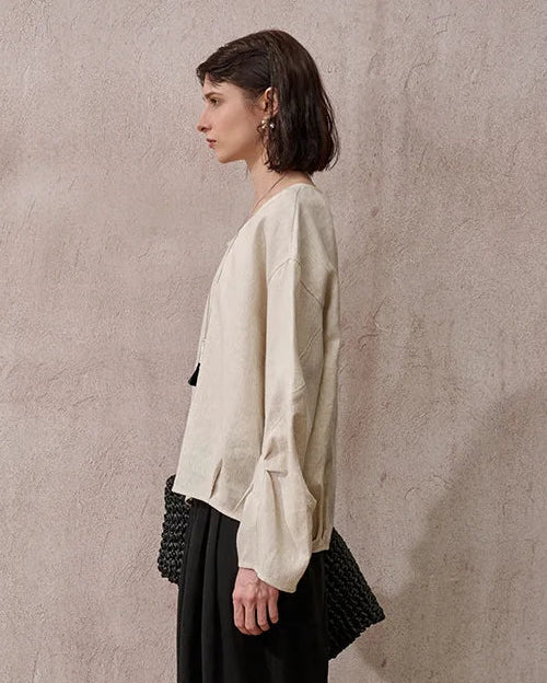 Loose-Fit Linen Crew-Neck Shirt