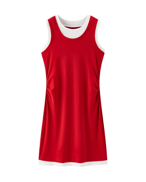 Ribbed Embroidery Faux-Layer Slim Dress