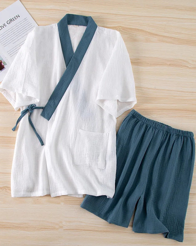 Cotton Crepe Short-Sleeve Pajama Set
