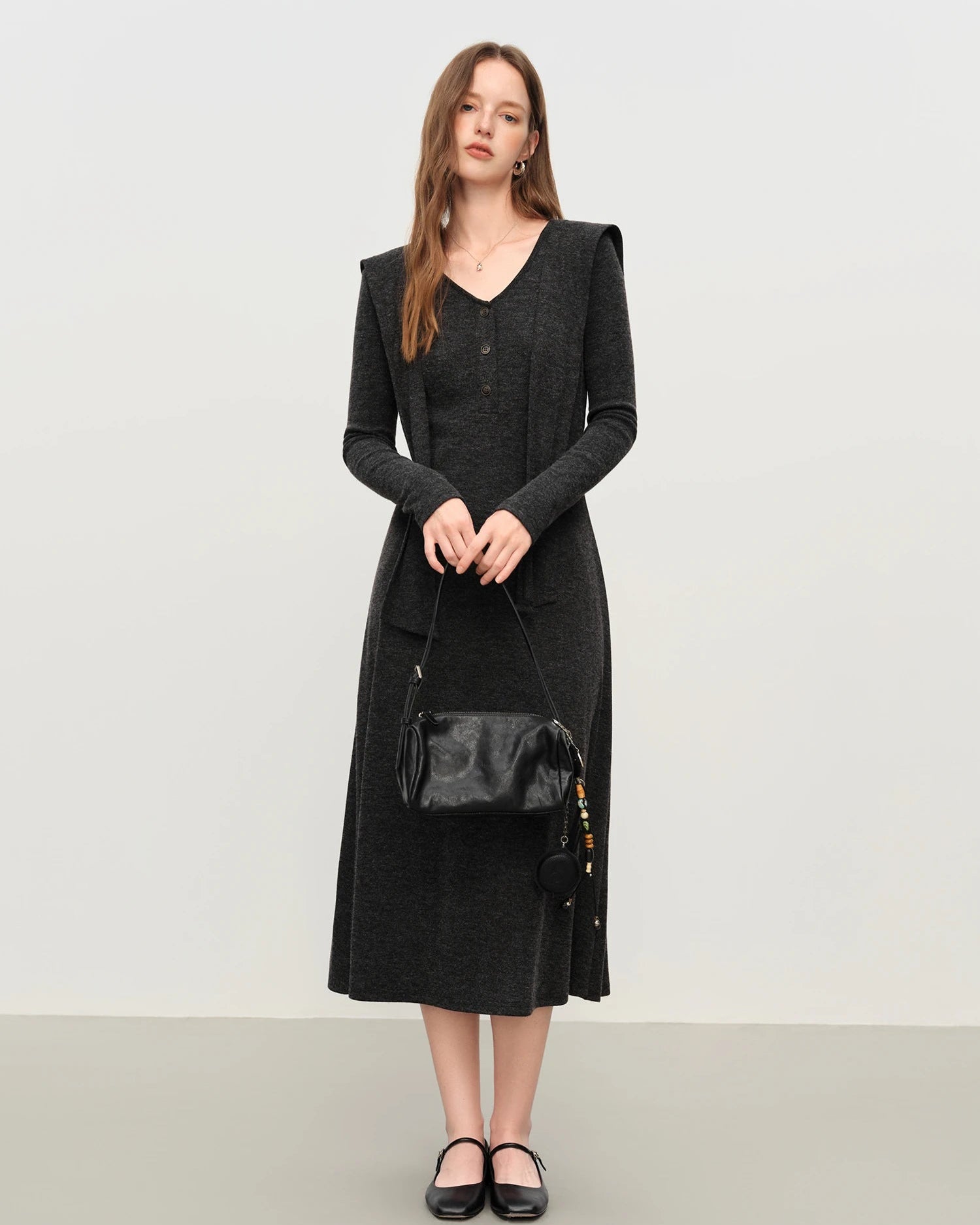 Scarf Collar A-Line Knit Dress