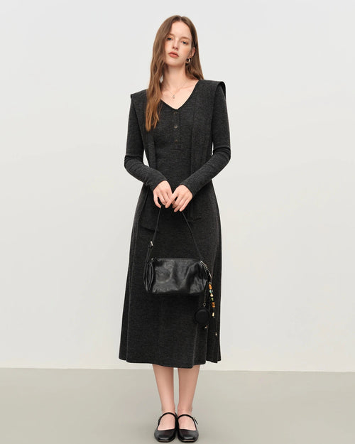 Scarf Collar A-Line Knit Dress