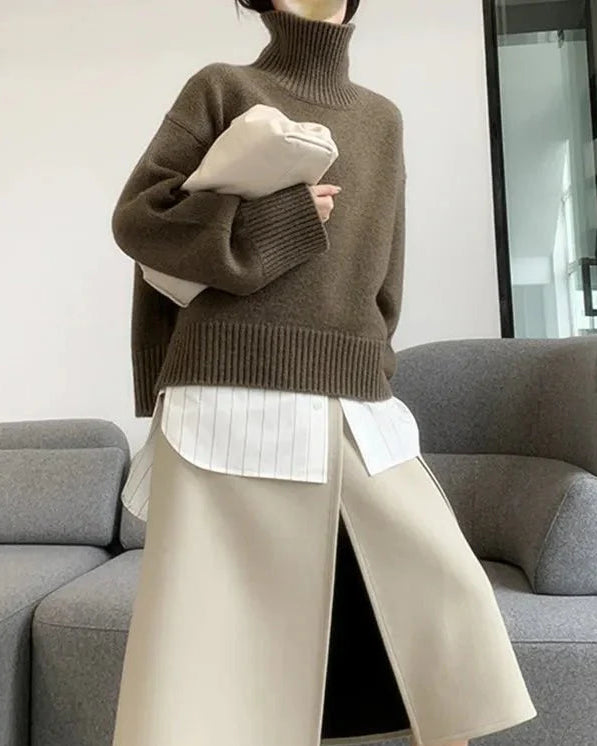 Loose High Neck Wool Pullover Sweater
