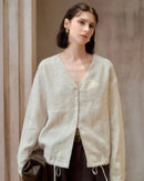 Linen V-Neck Button-Up Longline Shirt