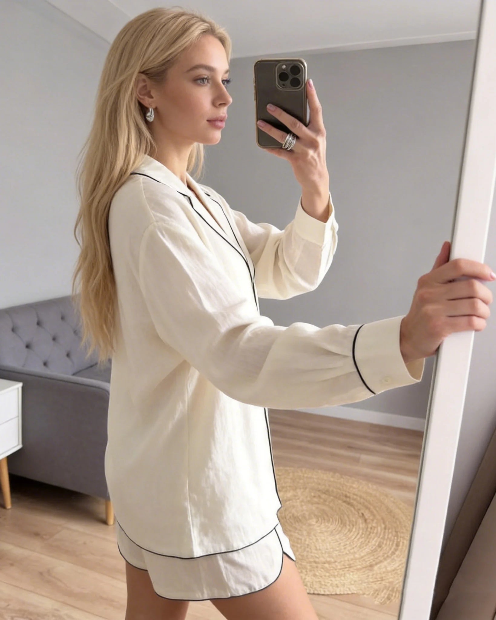 Solid Puff Sleeve Shirt Shorts Set