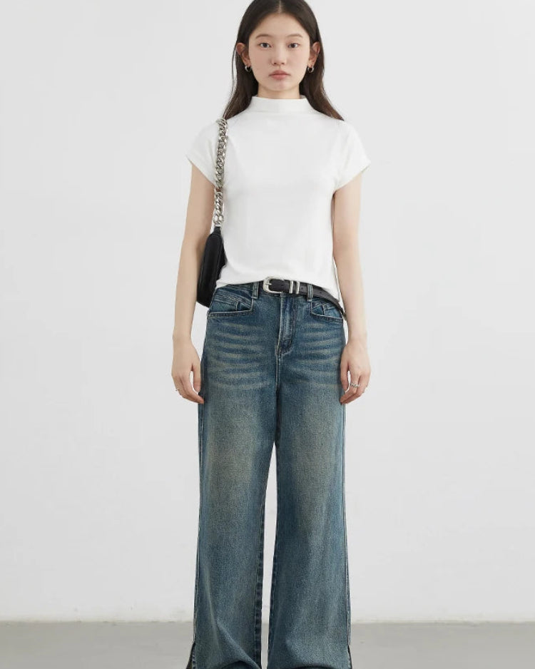 Slim Half-Neck Stretch Knit Women's Top