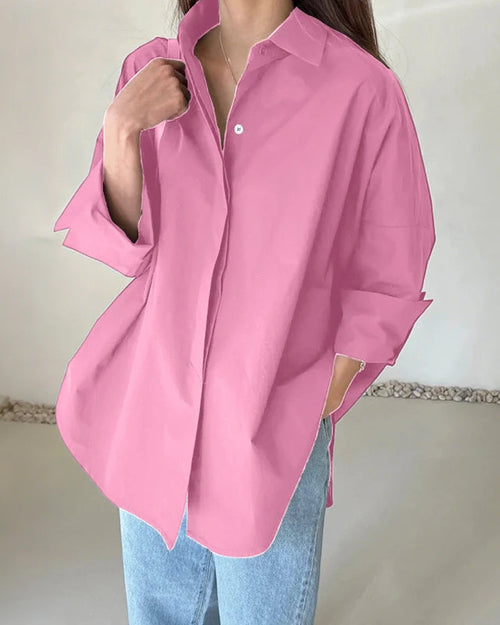 Oversized Turn-Down Collar High-Low Shirt