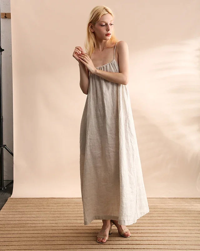 Linen Halter-Neck Maxi Dress